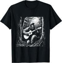 New Bigfoot Playing Acoustic Guitar Funny Sasquatch T-Shirt L