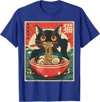 Kawaii Cat Animes Cat Ramen Graphic Tee Japanese Funny Unisex T-Shirt S