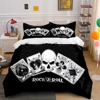 Skull Rock N Roll Playing Cards Bedding Set Bedding set (1 duvet cover, 2 pillowcases, duvet not included) 135x200cm