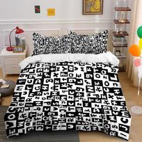 Black and White Alphabet Bedding Set Bedding set (1 duvet cover, 2 pillowcases, duvet not included) 135x200cm