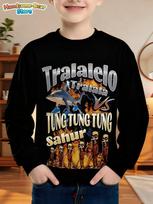 Italian Brainrot Boys Sweatshirt Autumn Long Sleeve Round Neck Hoodie Tungtung Sahur Brainrot Cartoon Children Tops Boys Clothes 100
