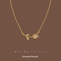 French Tulip Flower Titanium Steel Clavicle Necklace with Long Tassel - Trendy and Sparkling Accessories