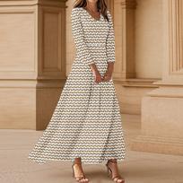 Dresses For Womens Vintage Flower Tunic Waisted Midi Dress Summer Casual  3/4 Sleeve Dress L