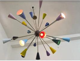 Mid Century 24 Multi Color Shade Metal Big Sputnik Chandelier Light Designer Ceiling Fixture Mid Century Ceiling Light Fixture