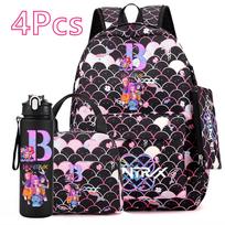 4Pcs/set Anime Printed Backpack Large Capacity Bookbag HandBag Case bag with 750ml Water Bottler Boy Girl SchoolBag Mochila