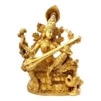 Ashtadhatu Brass Shree Maa Saraswati Idol, Goddess Murti, Gold, Brass - 6 Inch