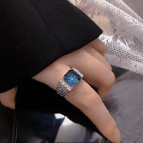 Heavy Industry Texture Blue Zircon Cold Wind Personality Exaggerated Opening Female Irregular Female Tide Cool Index Finger Ring adjustable opening