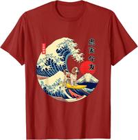 Cavalier King Charles Surfing Great Wave Japanese Style Graphic Cotton T-Shirt Men Casual Trip S