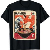 Fox Ramen Japanese Funny Graphic Kawaii Ezo Orange Fox T-Shirt S