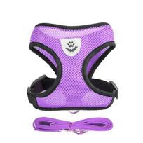 Comfortable Chihuahua Pug Bulldog Mesh Fabric Puppy Vest Collar Pet Harness Dog Leash XL violetinė