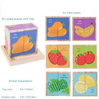 6 Sides 3D Puzzles Game Cubes Montessori Animal Traffic Fruit Wooden Blocks Jigsaw Early Education Learning Toys for Children