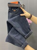 Women's High Waist Straight Jeans Harem Baggy Pants Fleece Lined High Stretch Washed Vintage Winter Commuter Ankle Length Denim Trousers S