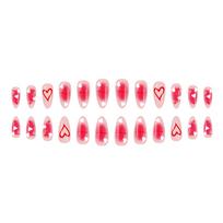Romantics Press On Nail 24PCS Glossy Medium Length 3D Heart Design Valentines Blush Gradient Gold Starry Detailing 1