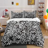 Black and White Abstract Letter Print Set Bedding set (1 duvet cover, 2 pillowcases, duvet not included) 135x200cm