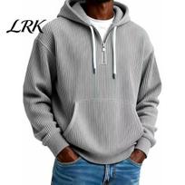 Mens Casual Quarter Zip Sweatshirt Men Hooded Sweatshirt, Zipper Long Sleeve Pullover Hoodie, Modern Minimalist Apparel Corduroy with Kangaroo Pocket M