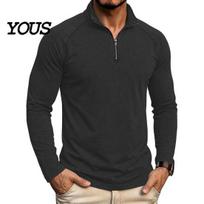 Slim Fit Golf Apparel Men Quarter Zip Shirt, Soft Cotton Blend Long Raglan Sleeve Athletic Shirts Stand Collar Pullover Shirt for Office Street Daily S
