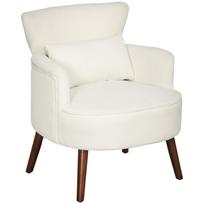 Modernus fotelis, minkštas akcentinis krėslas su juosmens pagalvėle, guminmedžio kojelės, kreminės baltos spalvos 69.5 x 69 x 78 cm kreminė