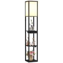 Floor Lamp with 3-Tier Shelf, Foot Switch, USB Ports, MDF, Black 26 x 26 x 159 cm