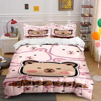 Cute Pink Capybara Print Bedding Set Bedding set (1 duvet cover, 2 pillowcases, duvet not included) 135x200cm