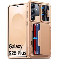 RFID Wallet Phone Case with Card Holder Sliding Camera Lens Cover Kickstand PC Shell for Samsung Galaxy S25 Plus-Rose gold
