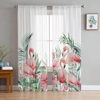 Ins Style Tropical Plants Flamingos Tulle Curtains For Living Room Sheer Curtain For Bedroom Christmas Blinds Voile Curtains 135W x 114H(cm) white