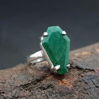 Coffin Shape Raw Emerald Prong Set 925 Sterling Silver Ring Jewelry, Birthstone Emerald Wedding Ring 5