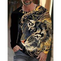 Men's T-Shirts 3D Tiger Print Streetwear Harajuku Fashion O-Neck Graphic T Shirts Tops S