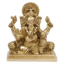Pure Brass Ganesh Bhagwan Idol, Ganesha, Ganpati Bappa Murti, Gold - 5 Inch