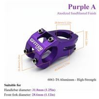 1pc Purple 31.8×28.6mm Aluminum Alloy Bike Stem for MTB/BMX/DH/Trail Riding etc. Anodized, Available in Sandblasted & Glossy
