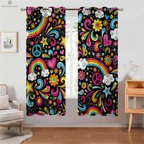 Blackout Heat Insulation Drapes Rainbow Shiny Color Gradient Print Kids Bedroom Living Room Study Decorationation W100xH130(CM) folio&Grommet Top