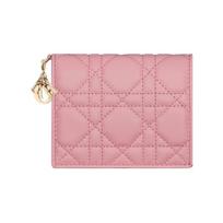Dior Lady  Removable Pendant Cannage Stitching Lambskin Mini Wallet Women Wallet Pink S0178ONMJ-M92P Basic Set (Bag+Dust Bag)