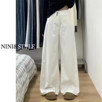 Women's High Waist Wide Leg Jeans Straight Leg Denim Pants Washed Craft Fall Winter Casual Drapey Trousers For Petite Ladies XS