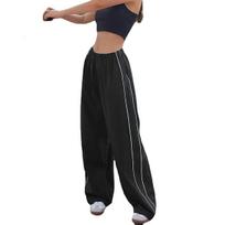 Women's Elastic Waist Loose Wide Leg Pants Casual Side Drawstring Pocket Solid Color Summer Medium Stretch Hip Hop Streetwear Harem Long Trousers S