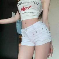 Women's Low Rise Denim Shorts Straight Leg Hot Pants Rivet Decor Vintage Y2K Sexy Streetwear Jean Shorts S