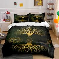 Golden Tree of Life with Sun and Moon Bedding set (1 duvet cover, 2 pillowcases, duvet not included) 135x200cm