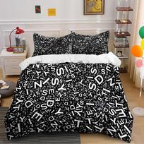 Black and White Alphabet Print Bedding Set Bedding set (1 duvet cover, 2 pillowcases, duvet not included) 135x200cm