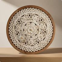 Carved Floral Wall Art Whitewashed Wood Panel Openwork Home Decor A2552 Small