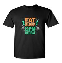 Eat Sleep Gym Repeat T Shirt Christmas Birthday Gift Gym Equipment Dumbbells XXL