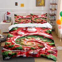 Christmas Santa Snowman Trees Bedding Set Bedding set (1 duvet cover, 2 pillowcases, duvet not included) 135x200cm