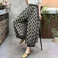 Women's High Waist Balloon Pants Relaxed Fit Cropped Trousers Japanese Casual Floral Print Polyester Summer Lantern Culottes 2XL