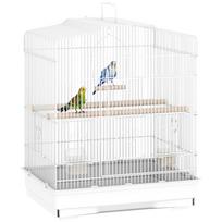 Large Metal Bird Cage with Perches, Food Bowls, Swing, for Budgies, Parakeets, White 46.5 x 36 x 59 cm