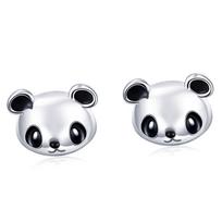 Silver panda bear earrings, 925 silver studs