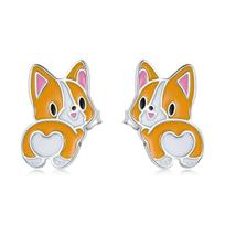 Silver earrings with cute Corgi dogs, 925 silver studs
