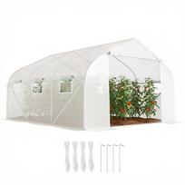 Tunnel Greenhouse, 6 Roll-Up Windows, Zippered Door, Tear-Resistant Foil, Metal Frame, 3.5 x 3 x 2 m, White 350 x 300 x 200 cm
