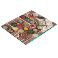 Glass Kitchen Cutting Board with Spice and Herb Graphics 60X52 Cm