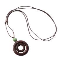 Gifts Brown Ceramics Rope Chain Wood Necklace Long Double-circle Pendant