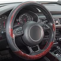 Xizopucy Wood Grain Steering Wheel Cover Black Universal Ultra-Fine Fiber Leather,Suitable 14 1/2-15 Inch Comfortable and Non-Slip,Breathable and