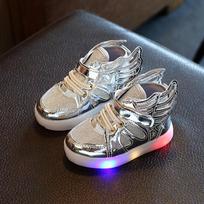Vaikiški nauji pavasario rudens LED šviečiantys mirksintys batai sparnai vaikiški batai lobio batai berniukų mergaičių laisvalaikio sportiniai batai 21  13CM sidabras