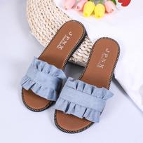 Fashion Big Size Women Slippers Candy Color Slides Woman Shoes Summer Flats Denim Slippers Lace Slide wrinkle Ladies Shoes zapatos mujer 37