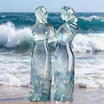 Imitation Wood-carved Three Sisters Figurine Two/Three/Four Sisters Resin Sister Statue Hand-painted Ocean-Blue Gradient